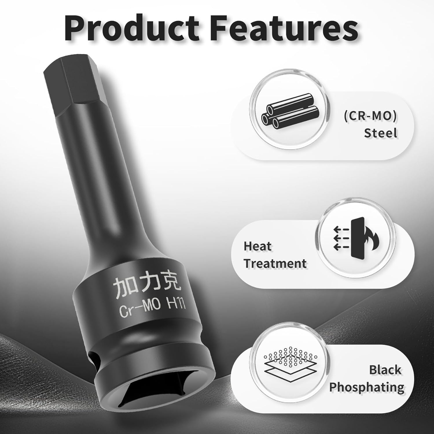 1/2" Drive H11(11mm) Impact Hex Bit Socket Metric 3" Length Cr-Mo Steel Air Drive Allen Lengthen Screwdriver Socket Adapter Use with Impact Drivers or Ratchets