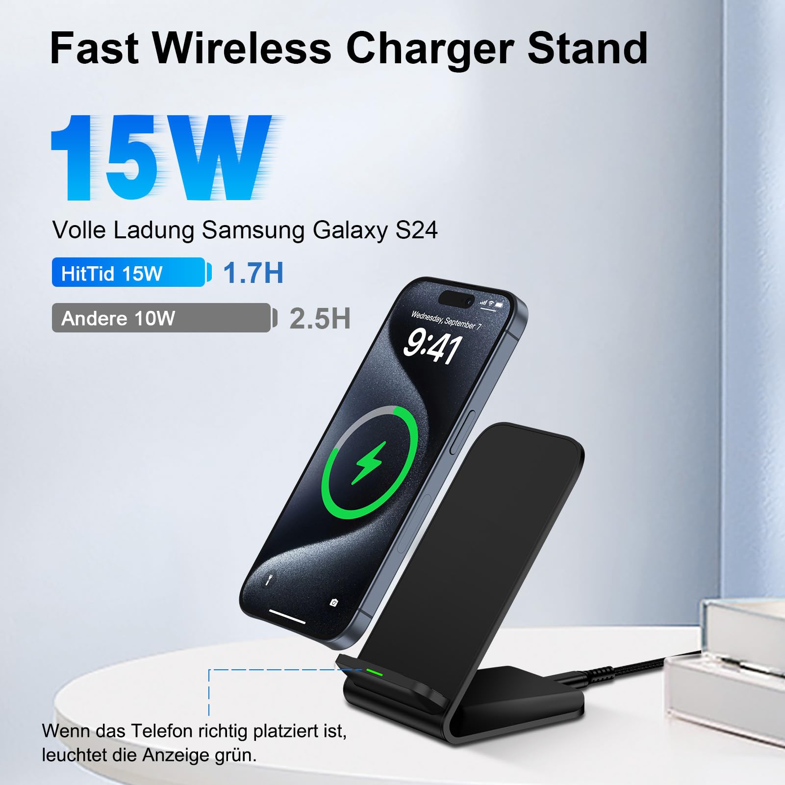 15W Wireless Charger für Samsung Ladestation für Samsung Galaxy S26 Ultra S25 S24 S23 S22 S21 S20, Google Pixel 10 9 Pro 8a 7 6, iPhone 17/16/15 Handy Ladestation Stand Schnelles Kabelloses Ladegerät