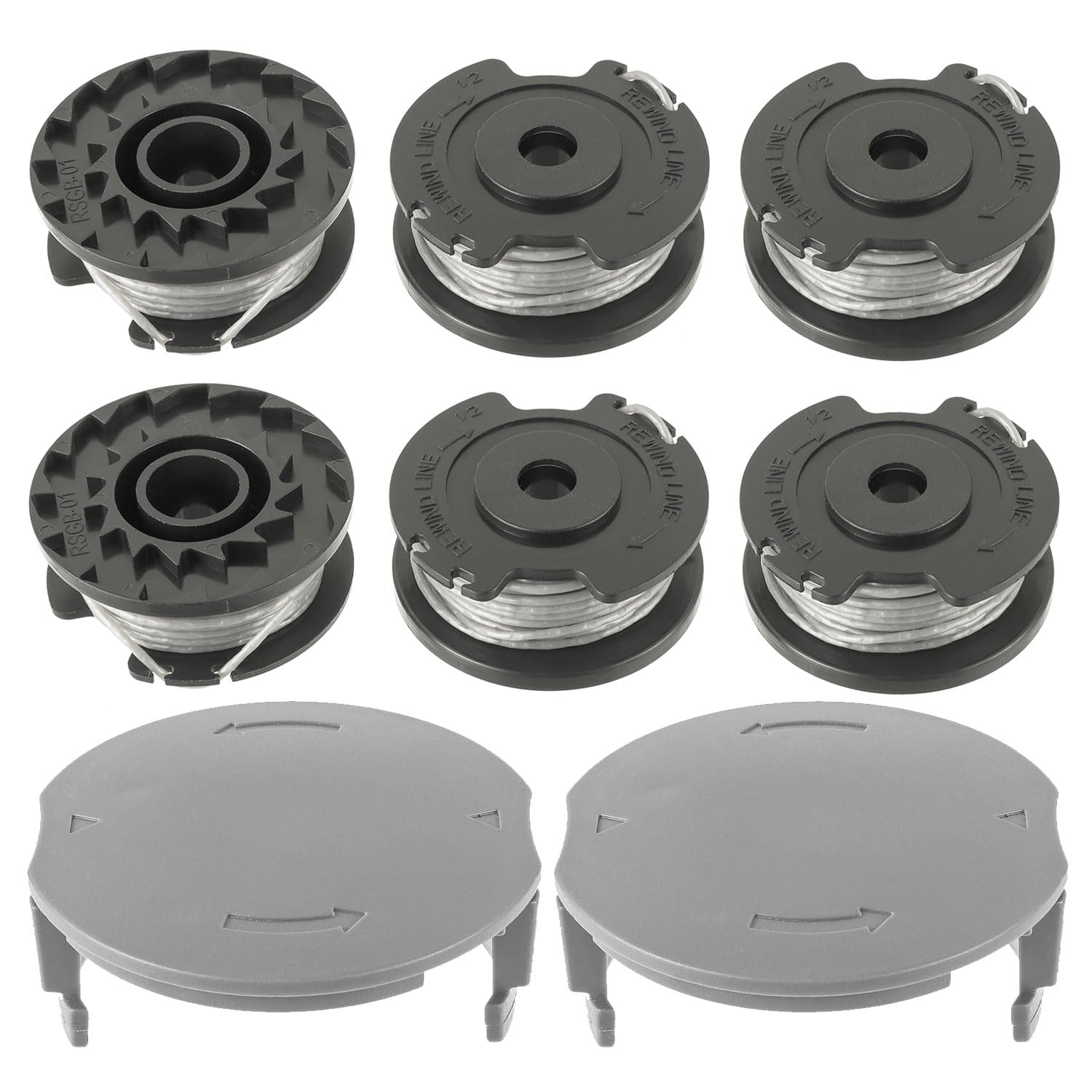 JAMHER 6PCS Strimmer Spool Replacement F016800569 F016800385 Φ1.65mm 4.9m with 2PCS Spool Cover, Nylon Spools for Bosch EasyGrassCut 18 23 26 Art 23 SL 26 SL Grass Trimmer(6 Spool, 2 Cover)