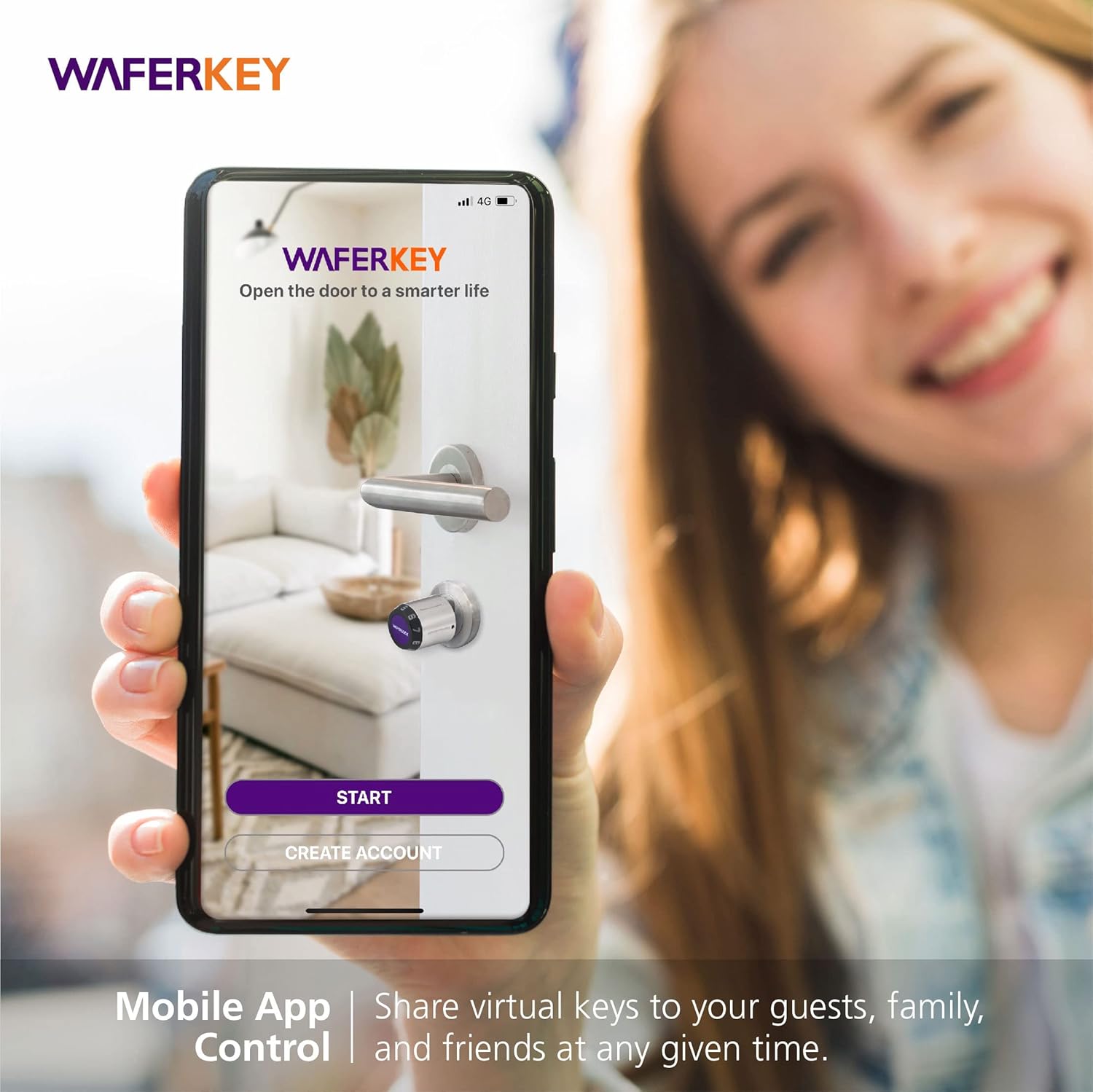WAFERKEY Mobile App Control interface showing virtual key sharing