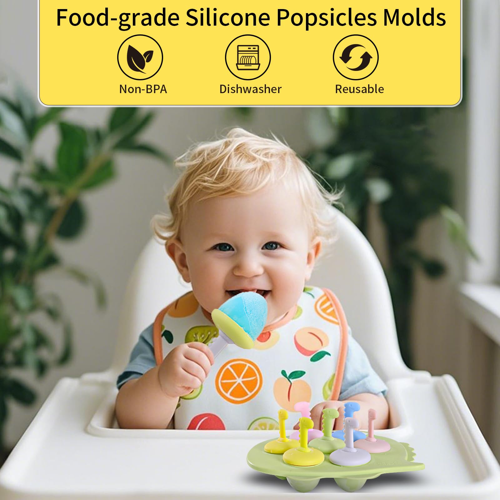 Silicone Popsicle Mold Ice Pop Mold 7-cavity Ice Cream Molds Non-BPA Easy-Release Popsicle Molds with Sticks Homemade Ice Popsicle Maker for Party Yogurt Juice