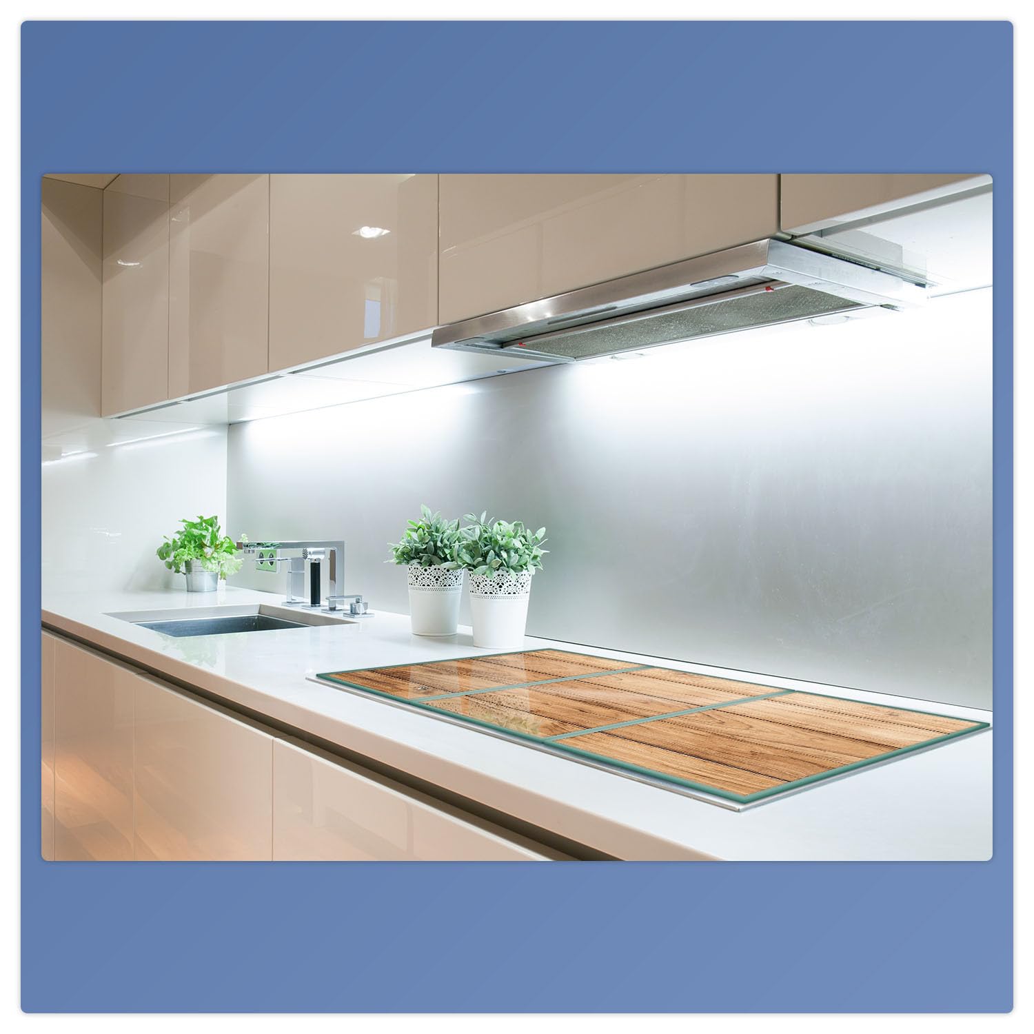 Herdabdeckplatte Abdeckung Ceranfeld Abdeckplatte Schneidebrett 3-Teilig 90x52 Holz Bretter Braun Spritzschutz Glasplatte Ceranfeldabdeckung Schutz Herdschutz Sicherheitsglas Glasschneidebrett 3x30x52