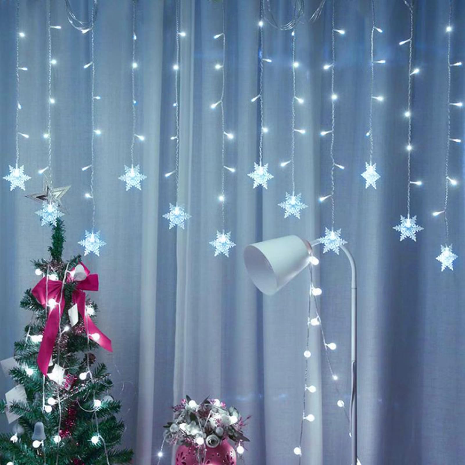 Guirnalda de luces de Navidad, cortina de 4 m de estrellas, 96 LED, cortina de ventana con 8 modos de luz, cadena de luces LED de estrellas, decoración para balcón, Navidad, boda, cumpleaños, fiesta