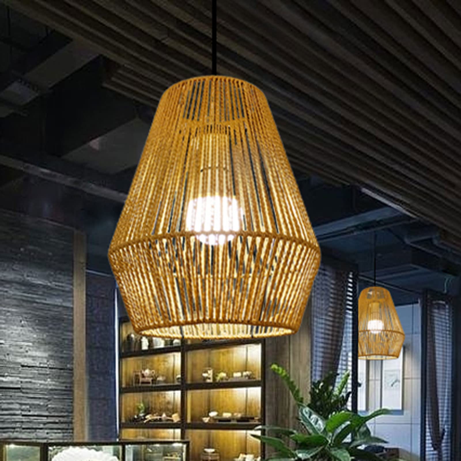F Fityle Corda intrecciata in rattan Lampada a sospensione Paralume Sostituzione paralume Accessori retrò per soggiorno Camera da letto Hotel Ristorante, Kaki