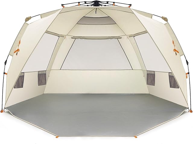 Easthills Outdoors Instant Shader Deluxe XL Easy Up 4 Person Beach Tent Sun Shelter - Extended Zippered Porch Included