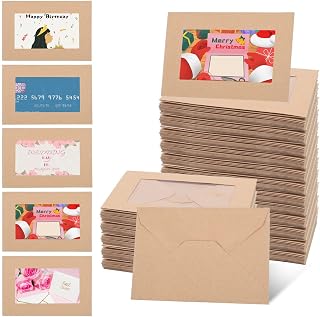 200 PC Gift Card Envelopes With Windows - 4.125” x 2.78” inch Mini Brown Kraft Envelopes for Business Cards and Gift Cards