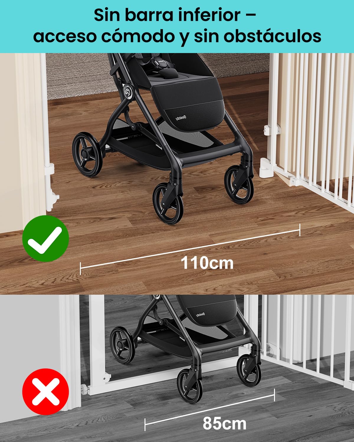 YEAUPE PRO Barrera de Seguridad Escalera Extensible de Metal, 75-110 CM, para Taladrar, Valla de Seguridad Infantil, Barrera de Escalera para Bebés y Niños Pequeños, Puerta de Seguridad, Blanco