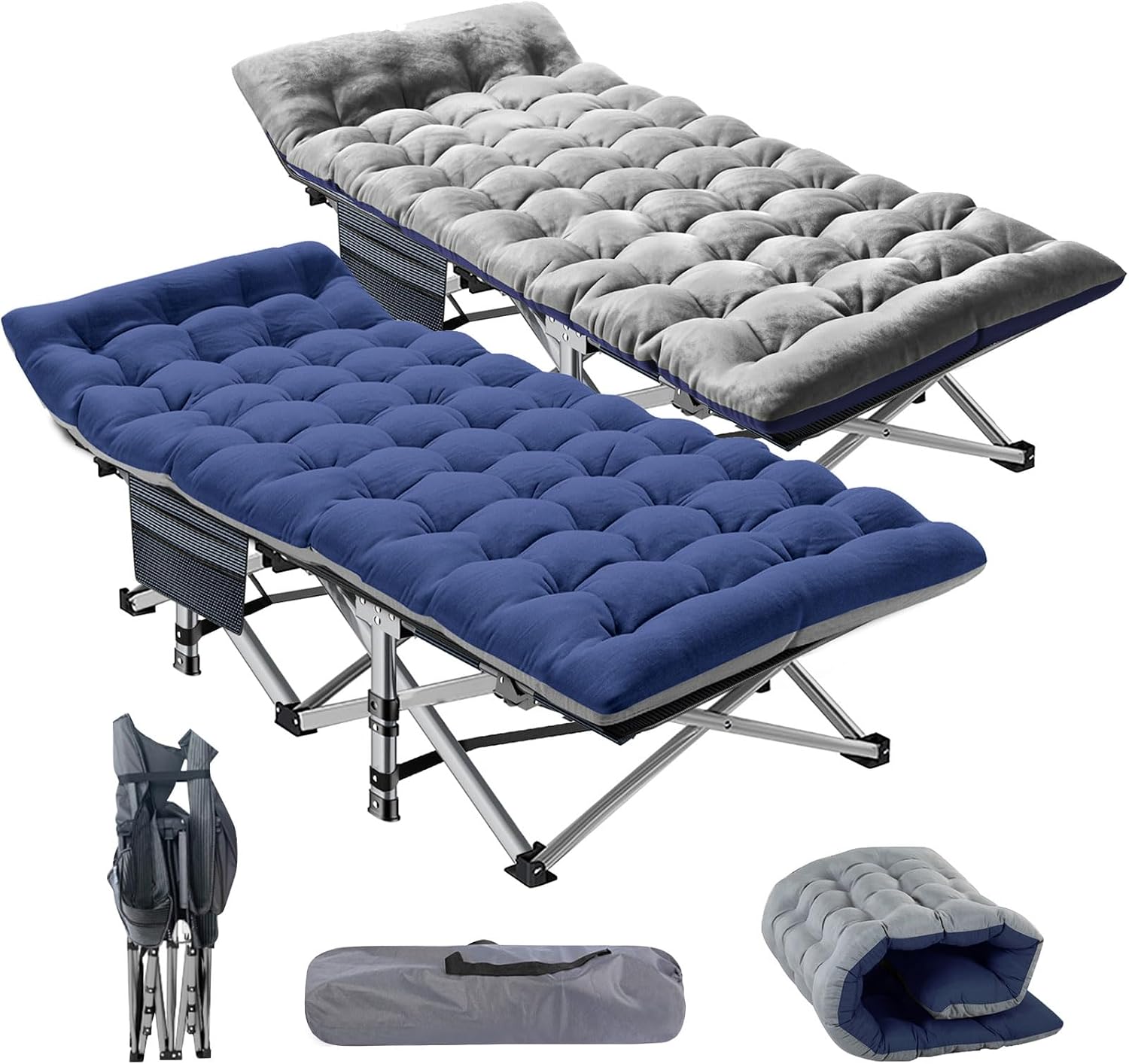 Barbella Folding Camping Cot, 2 Pack Folding Cot Camping Cots for Adults, Portable Sleeping Cot with Mattress Foldable Outdoor Bed Camp Cots Guest Bed with Carry Bag for Home, Office & Outdoor Use