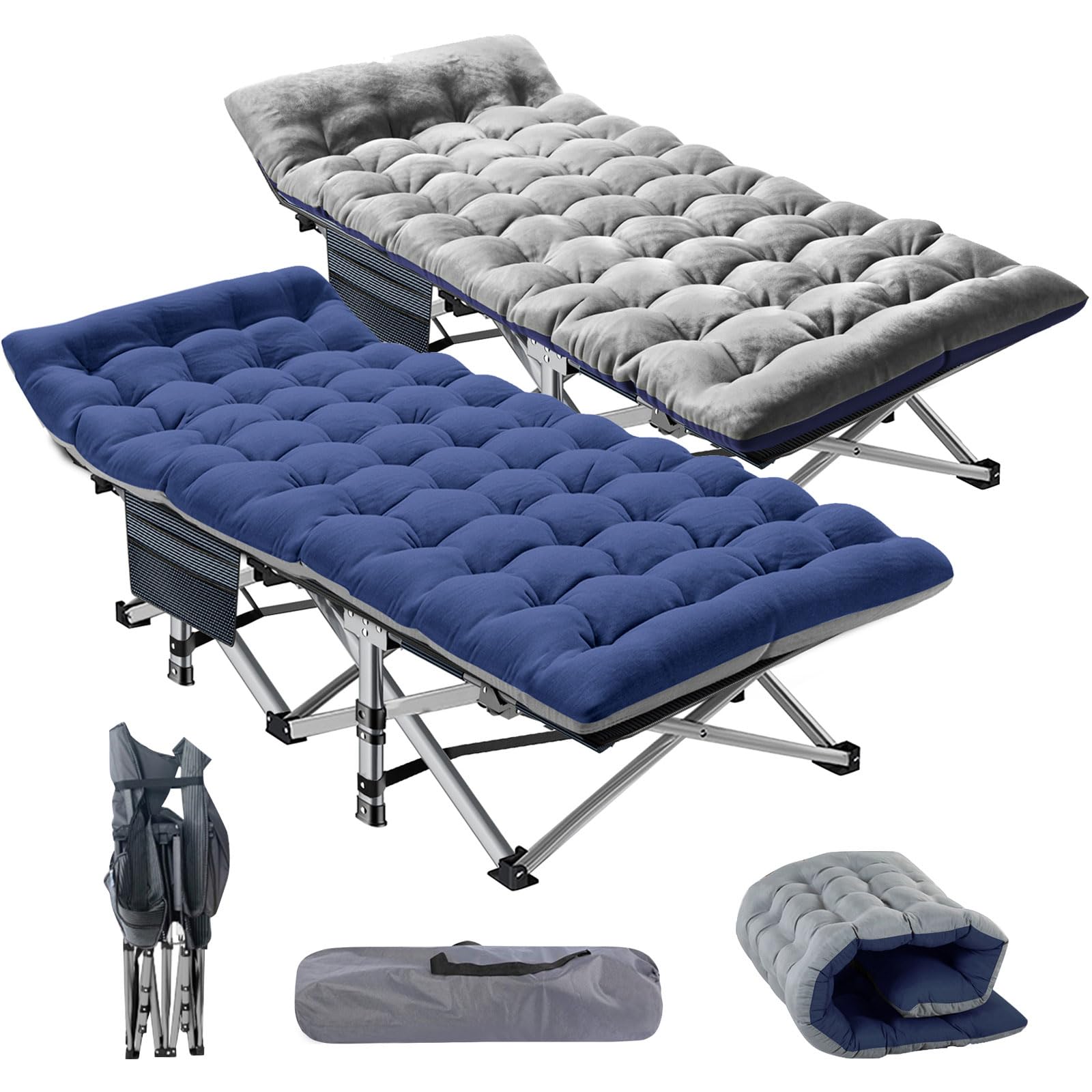Barbella Folding Camping Cot, 2 Pack Folding Cot Camping Cots for Adults, Portable Sleeping Cot with Mattress Foldable Outdoor Bed Camp Cots Guest Bed with Carry Bag for Home, Office & Outdoor Use