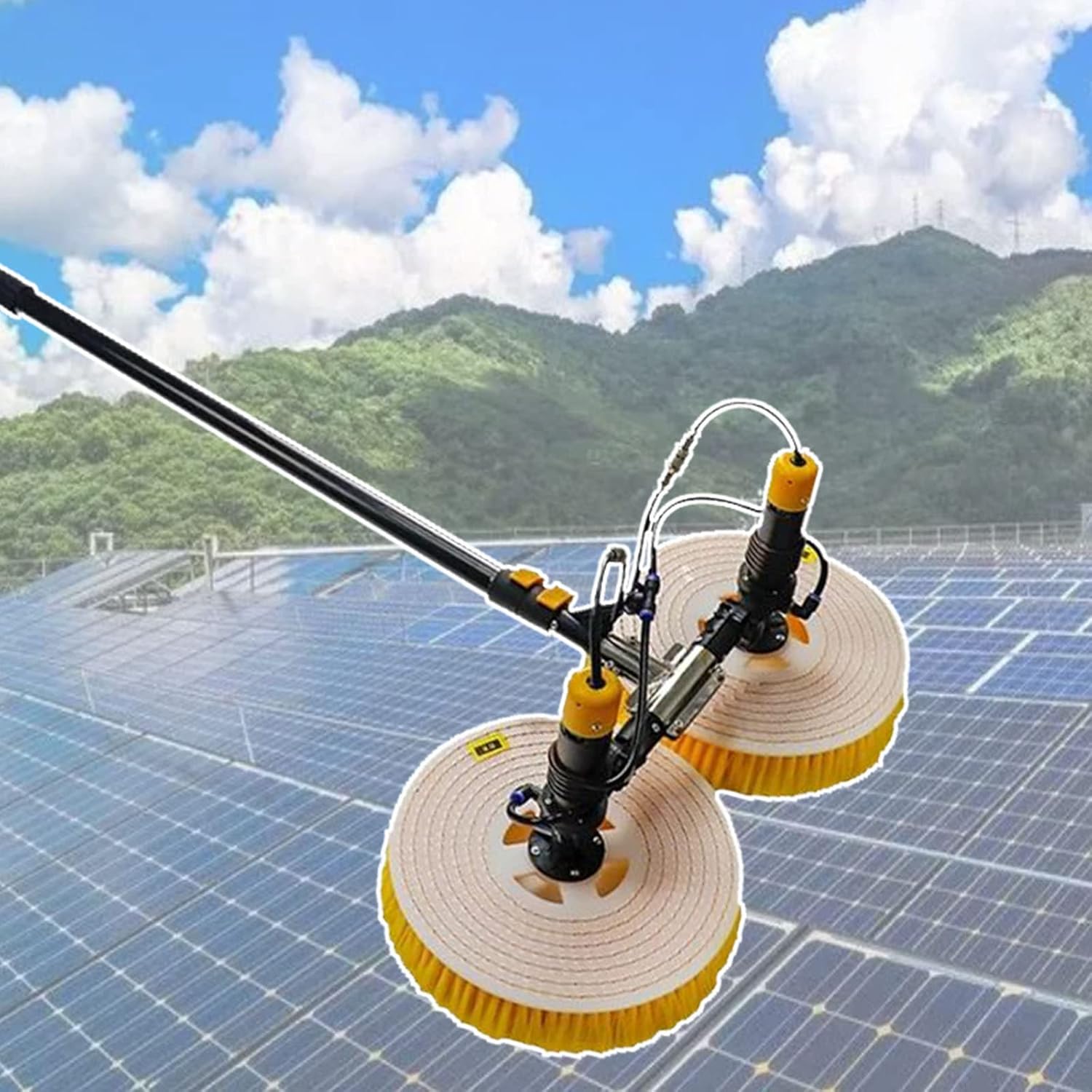 Cleaning Washing Brush Electric Solar Panel Cleaning Brush, Solar Panel Cleaning Rotating Brush, Handheld Solar Panel Cleaning Telescopic Rod, for High Pile Pond Sloping Roo,3.5M