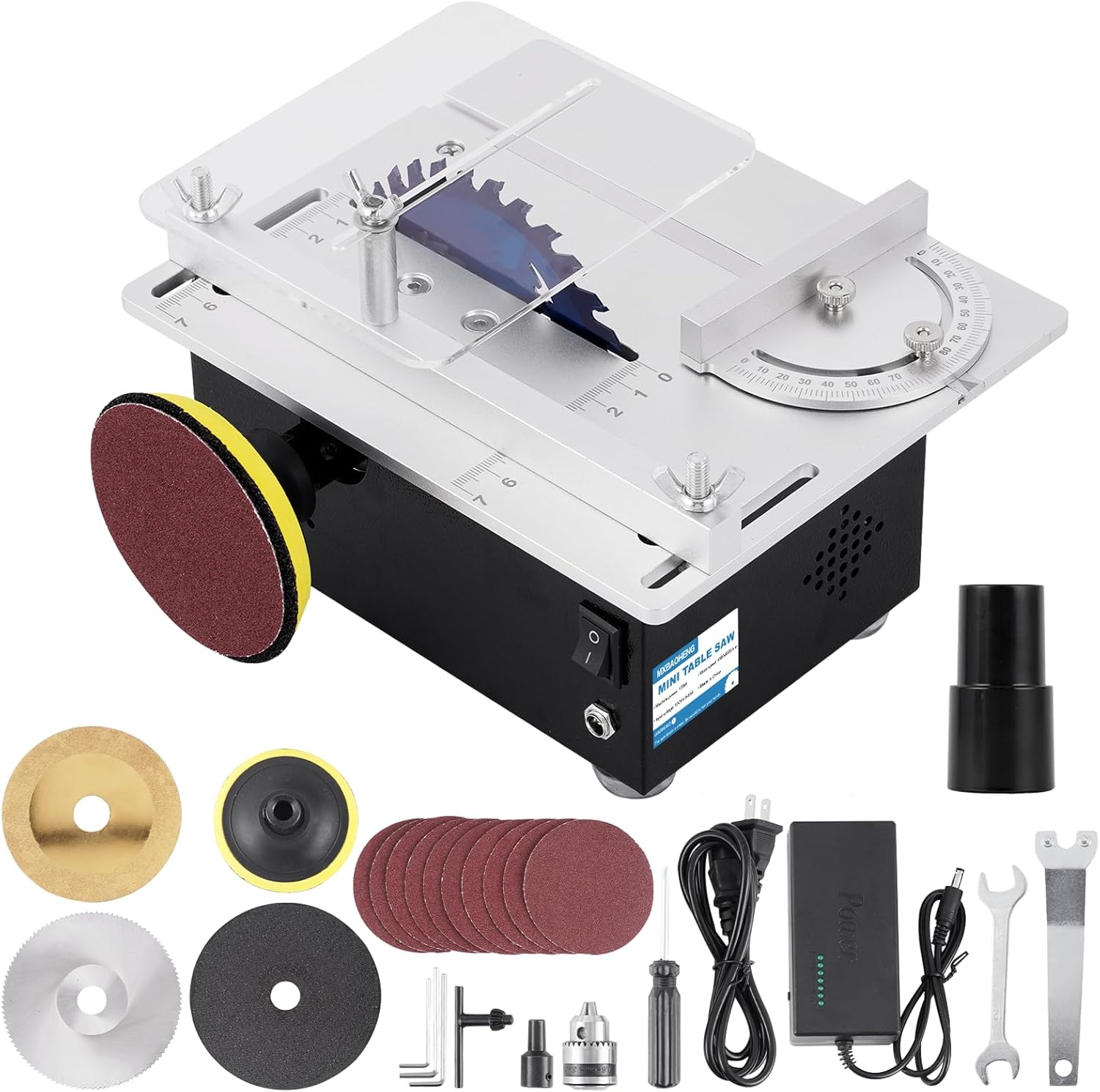 Mini Precision Table Saw with Sanding Disc, 4'' Small Portable Hobby Table Saw 120W for DIY Crafts Wood Plastic Cutting, 1.18 Inch Cutting Depth, Speed & Angle Adjustable