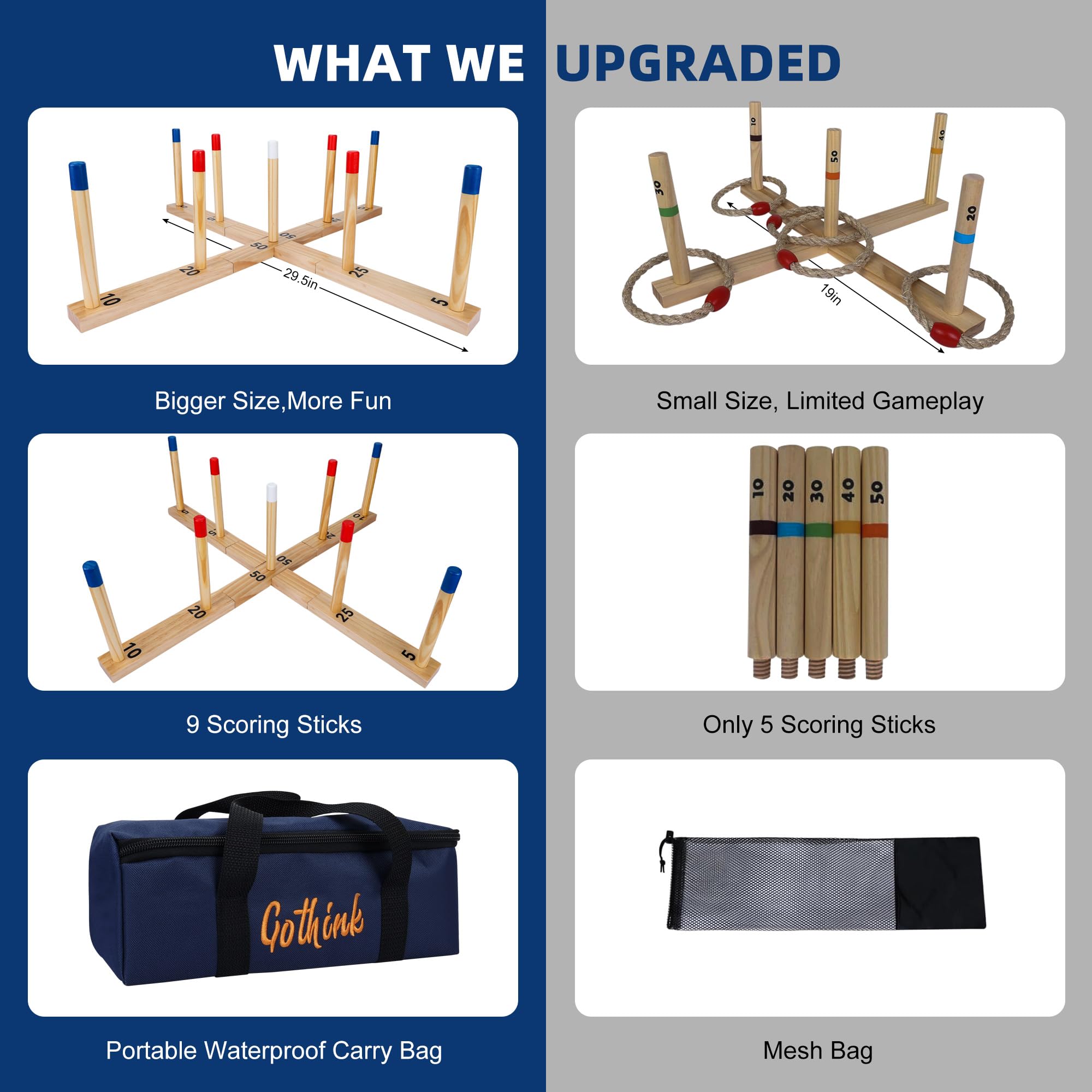 Extra Large Ring Toss Game for Adults & Kids, 30" Wooden Ring Toss Game Outdoor Fun with 9 Poles - Image 4