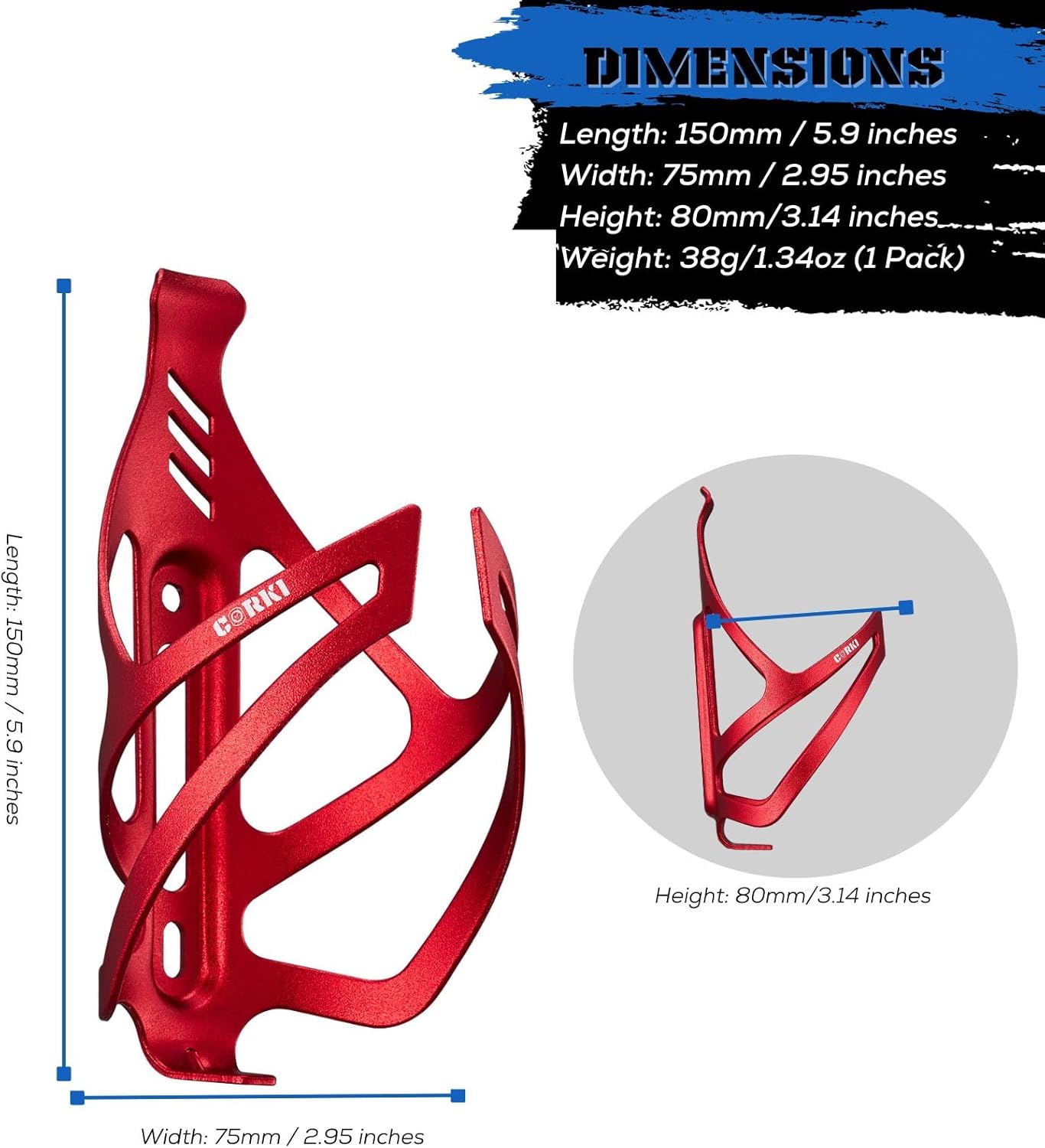 Corki Cycles Bike Water Bottle Holder Aluminum Alloy, Universal Bike Water Bottle Cage for Road, Mountain and Gravel Bikes - 2 Pack - Red - Image 2