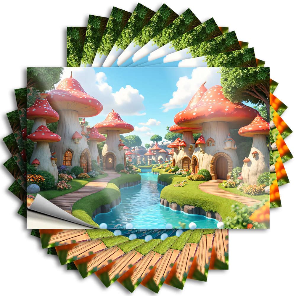 Mushroom Houses By A Serene River Core Crazy - Lettering Sticker Water Waterproof Decal(6X9CM)