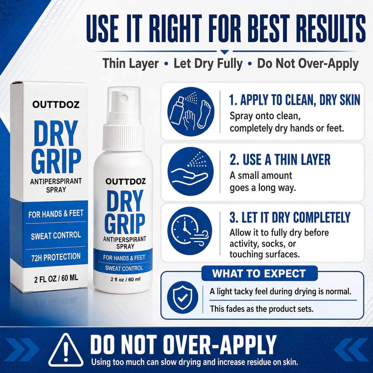 DryGrip Spray antitraspirante per mani e piedi, controllo del sudore extra forte con il 15% di cloruro di alluminio, migliora la presa per arrampicata, ginnastica, sollevamento pesi, danza e sport (1