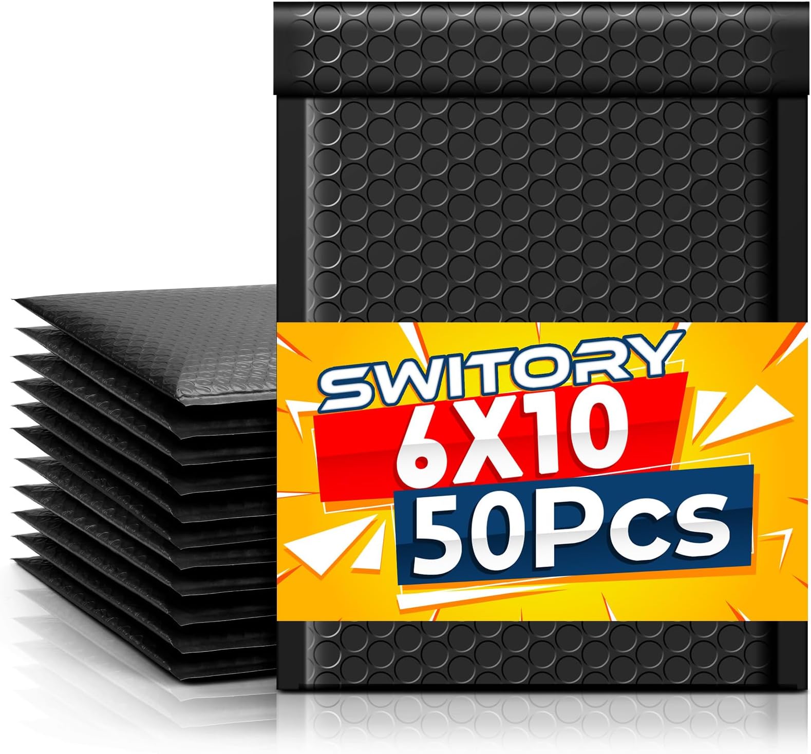 Switory 50pcs Padded Envelopes A5 Bubble Mailers Packaging Bags 6x10In Jiffy Bags Envelopes Bubble Wrap Poly Mailers Mailing Bags15.3cmx22.9cm (Black)