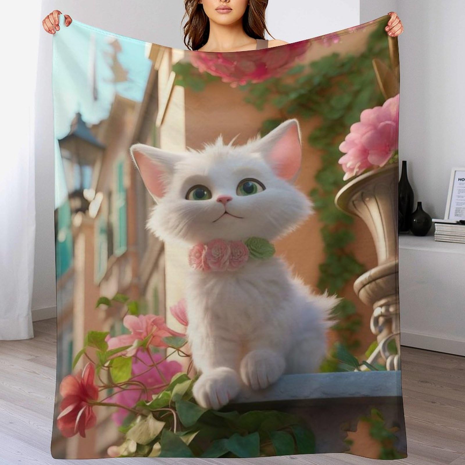Couverture chat mignon en flanelle plaid doux lit et canapé 150x200cm