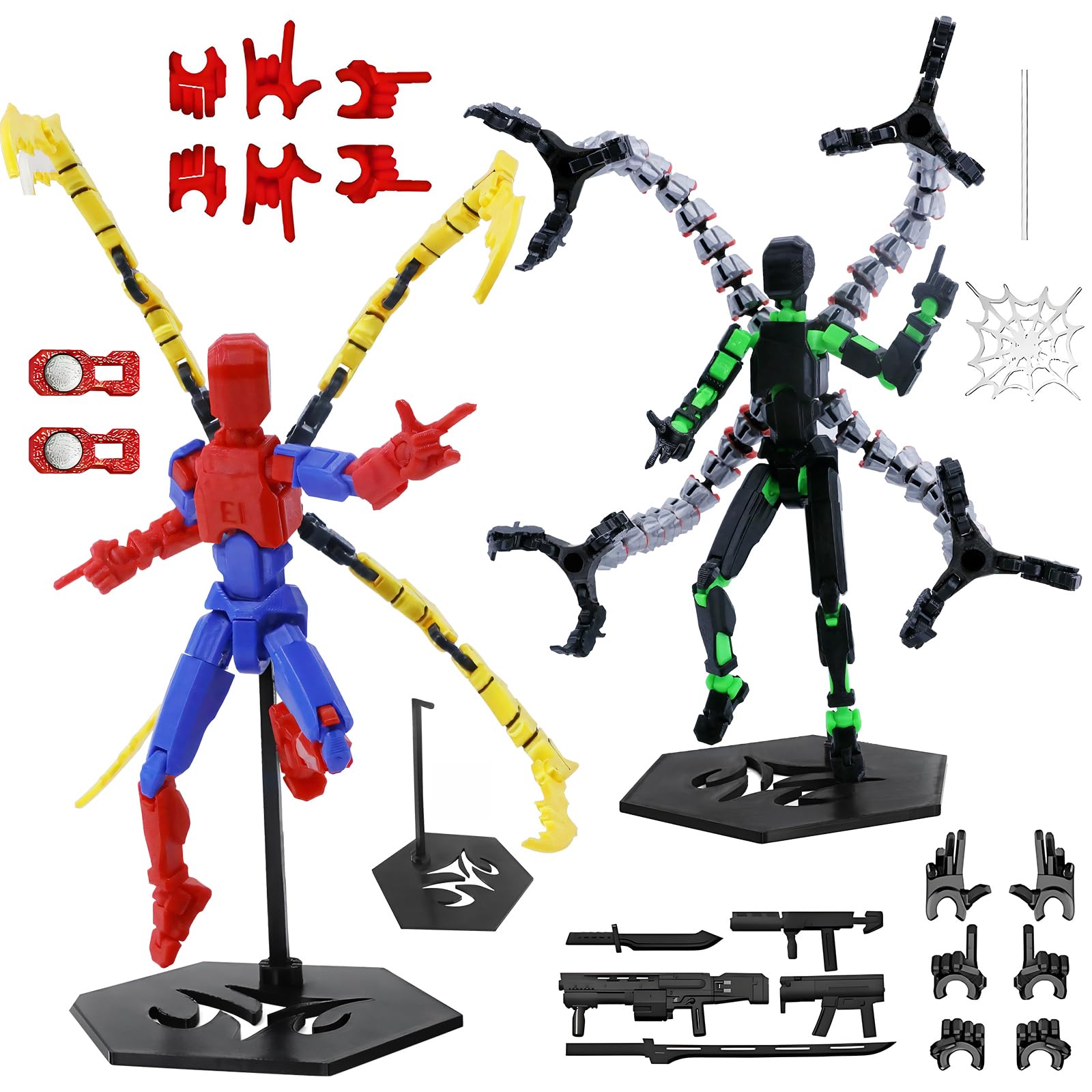 zhongko 2Pcs T13 Action Figure Set, 3D Printed Dummy T13 Octopus Doctor Toy Spider M Toy, Multi-Jointed Movable Robot, Action Figures Desktop Decoration Gift for Man Teens Game Lovers