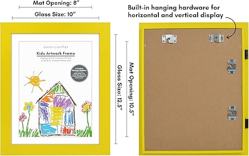 Miniatura 2 de Americanflat Marco para obras de arte infantiles, carga frontal, amarillo sol, 8.5 x 11 pulgadas con paspartú o 10 x 12.5 sin él, formato de