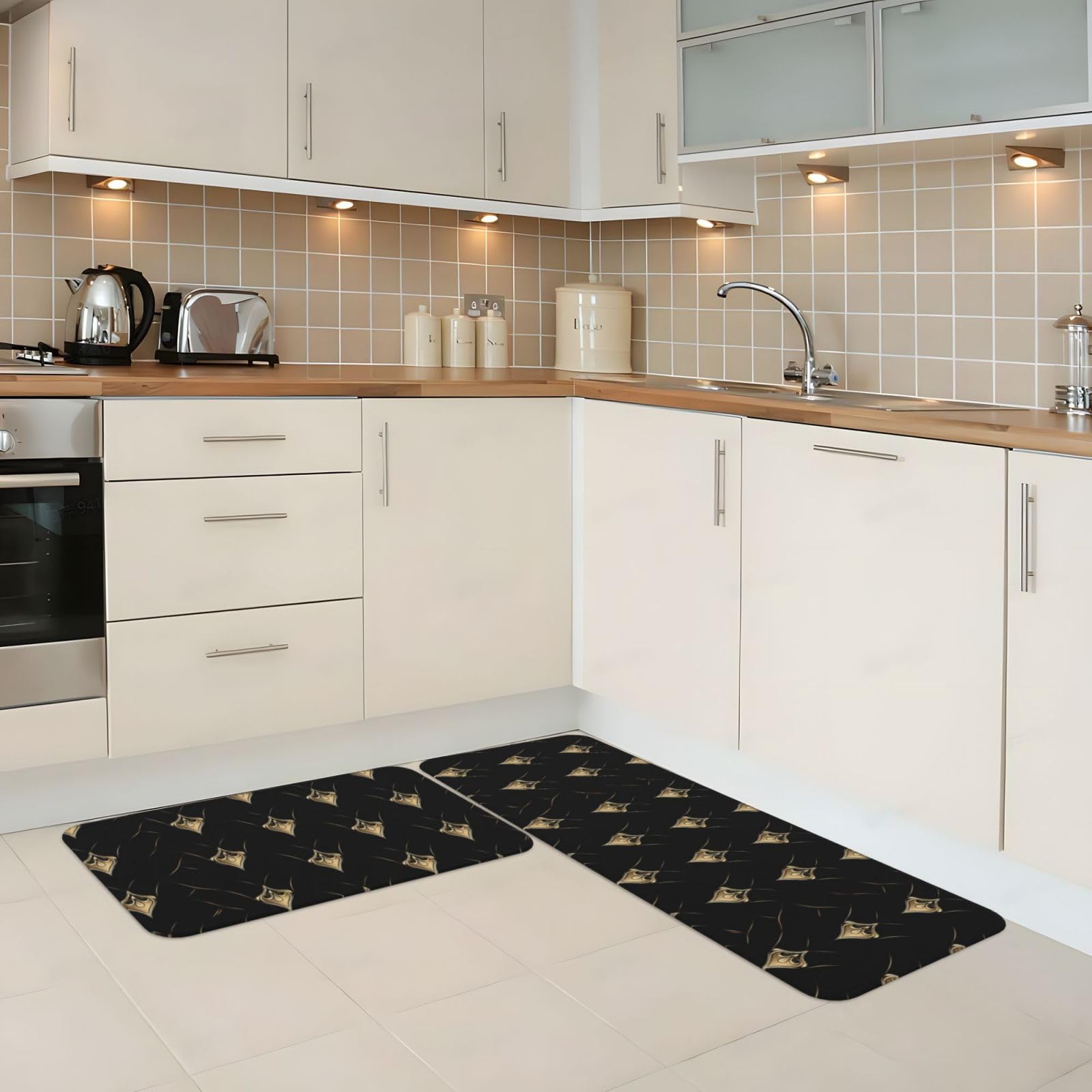 GVYGVY Antifatigue Kitchen Mats for Floor 2 Piece - Retro Gold Texture B Print Kitchen Rugs Washable, Non Slip Runner Rug Standing Mat for Office/Bathroom/Laundry/Home Decor and Accessories