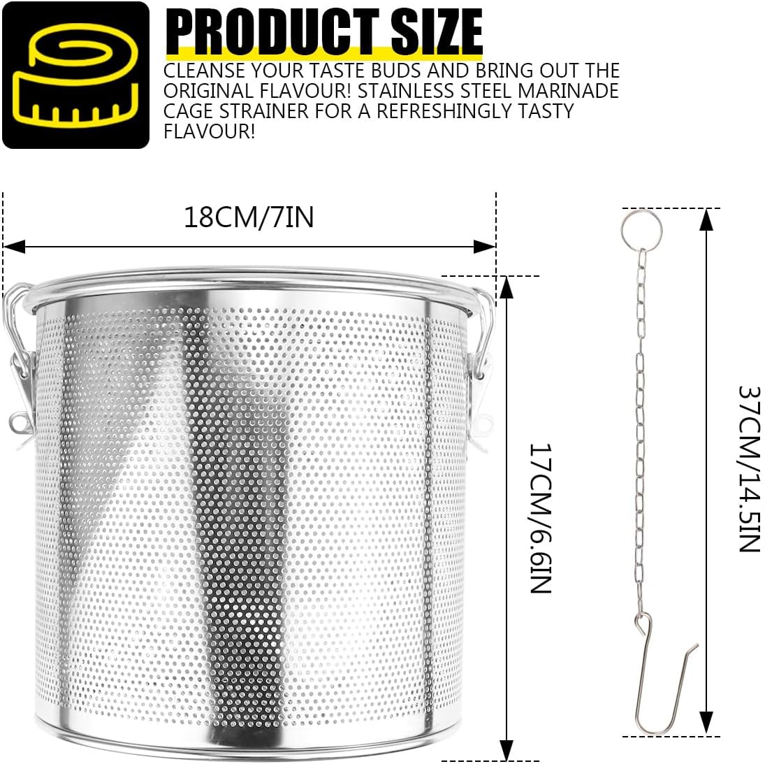 Spice Seasoning Strainer Large Capacity Mesh Design Cooking Strainer Basket Loose Leaf Tea Infuser for Home Restaurant, 7.1x6.6 Inch