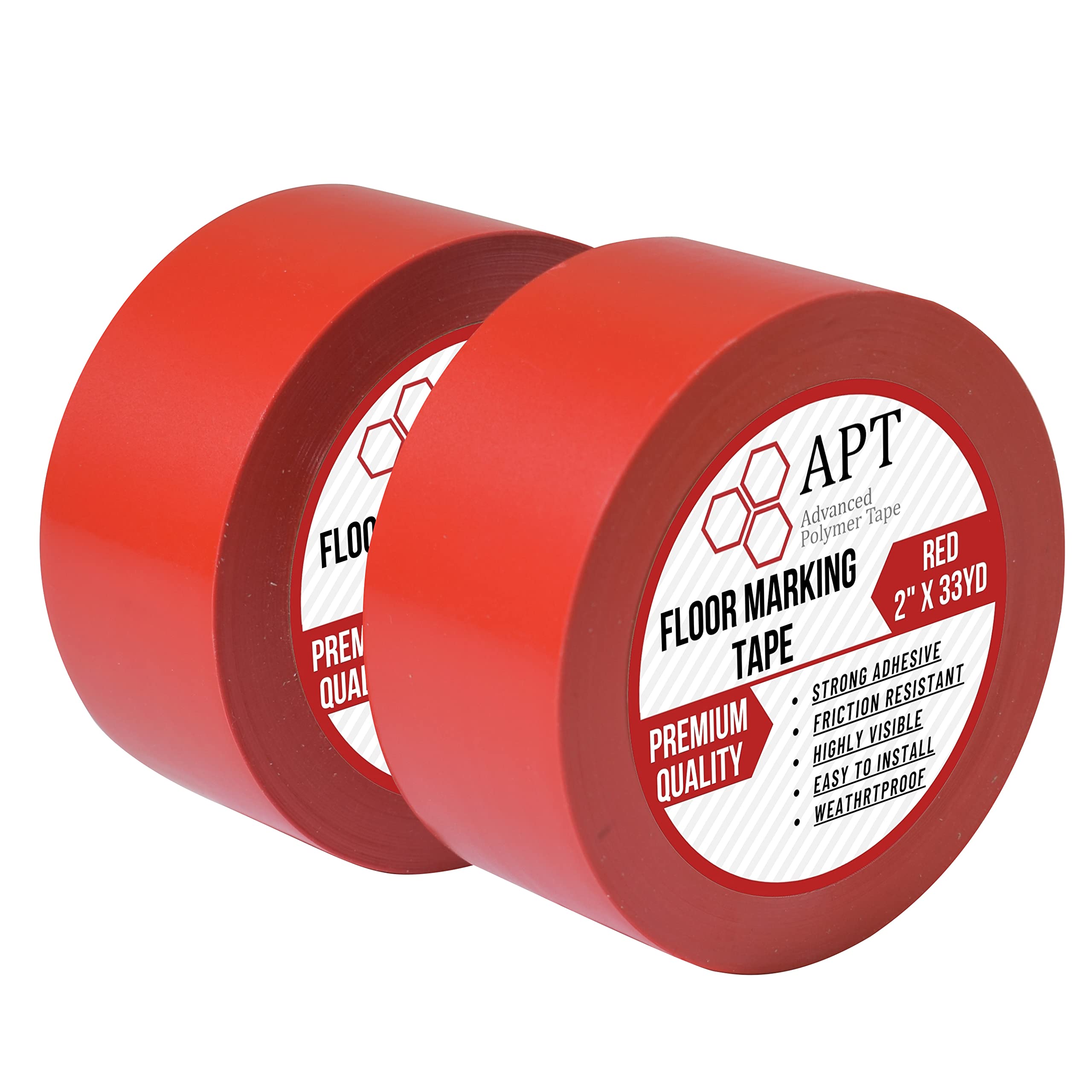APT Lot de 2 rouleaux de ruban adhésif en PVC pour marquage de sécurité et d'épissure au sol de danse Multicolore 51 mm x 33 m 51 mm x 33 m Rouge