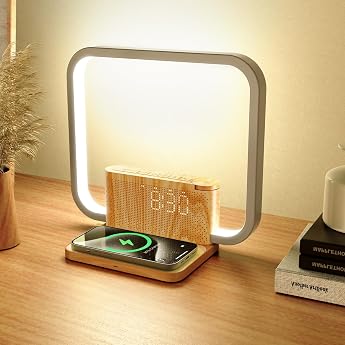 bedside lamp with charging function 10w wireless charger wake up light 10 natural sounds sleep aid and table lamp touch dimmable with 3 brightness levels for bedroom living room office [energy class f]