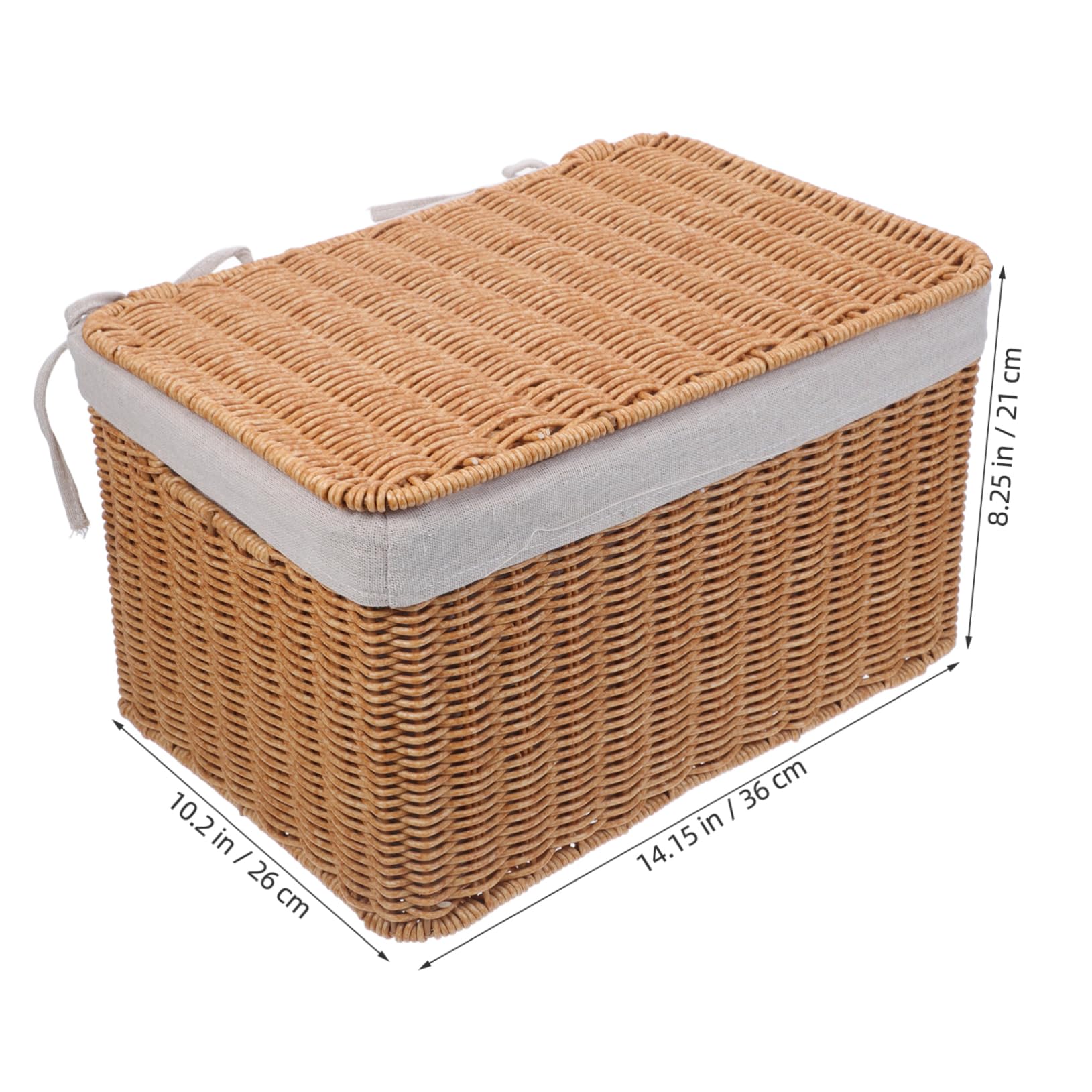 Cestino Rettangolare Intrecciato in Vimini con Coperchio e Doppie Maniglie, Porta Oggetti Versatile per Biancheria e Libri, Contenitore Grande 36x26x21 Cm per Organizzazione Casa