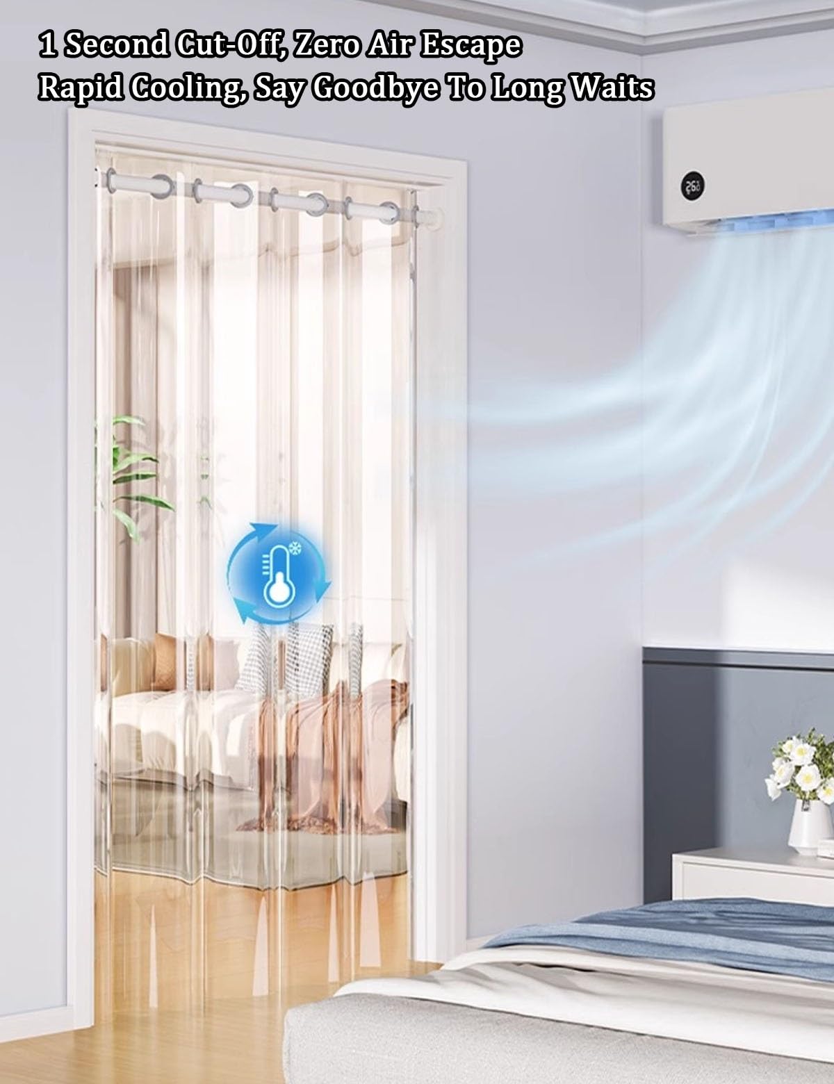 Tende Termiche Isolanti per Interni, Tenda Termica Isolante Freddo e Caldo PVC Trasparente, Tenda per Porta Ingresso con Asta Telescopica, Porta Inverno Impermeabile