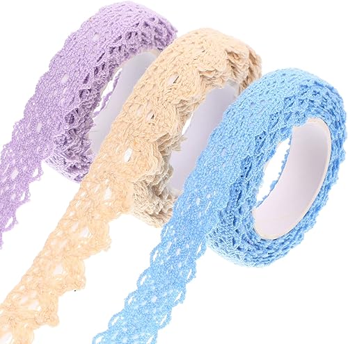 Tofficu Calcomanías con purpurina, 3 rollos de cintas de encaje autoadhesivas, cintas Washi, cintas adhesivas decorativas para manualidades, álbumes