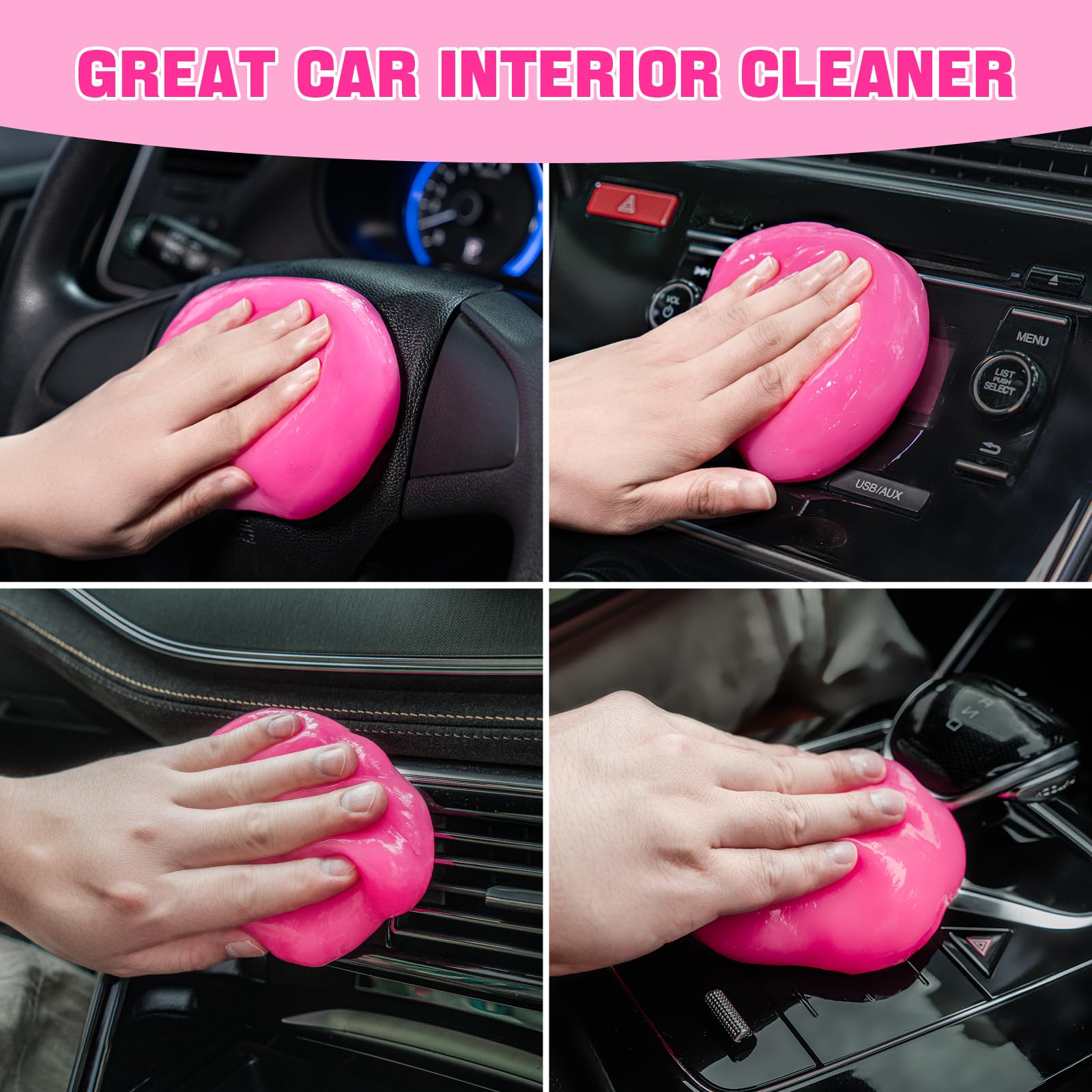 vioview 4 Pack Car Cleaning Gel, Pink Car Cleaning Putty, Universal Auto Detailing Tools Car Slime for Air Vent, Dashboard and Keyboard, Auto Accessories for Women