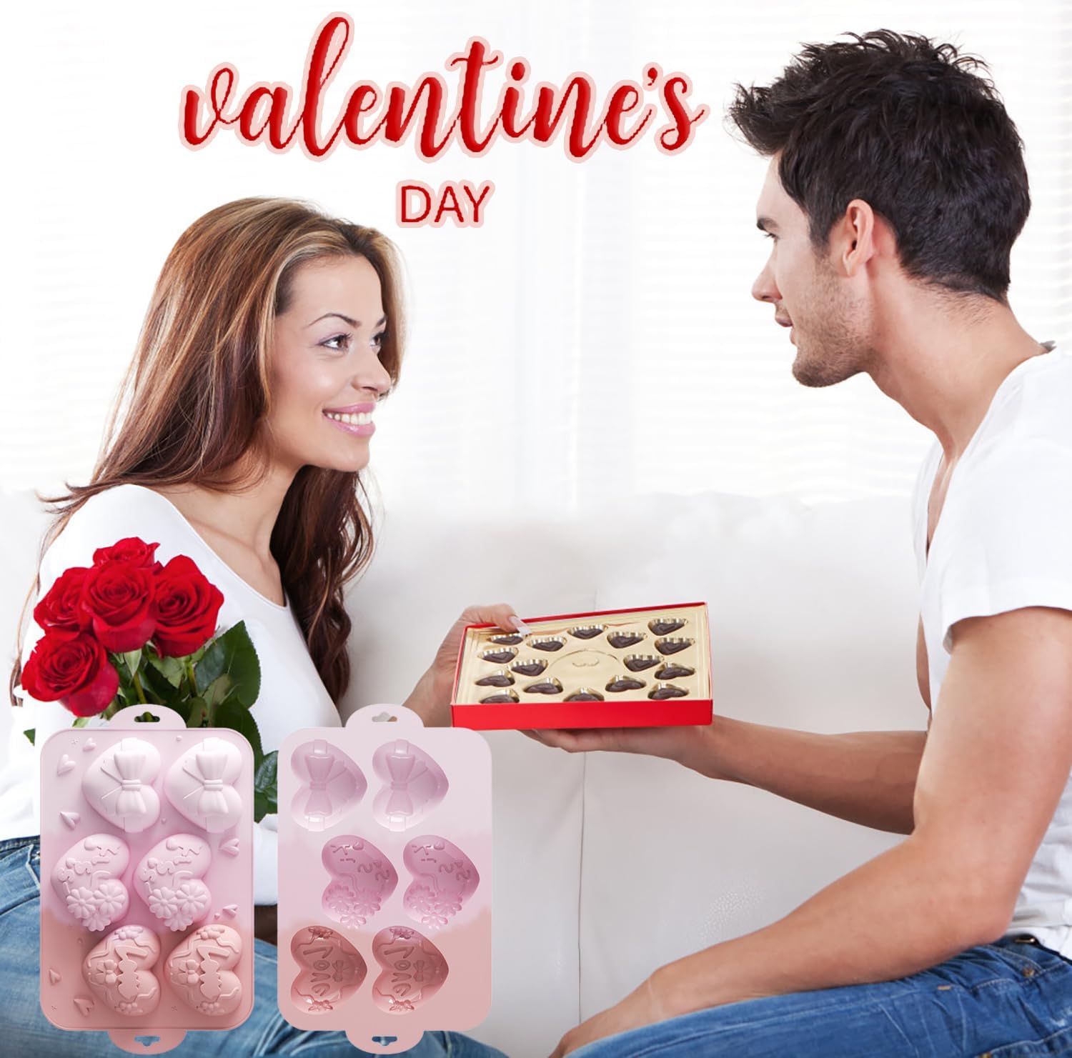 2 Pack Love Heart Silicone Chocolate Mold 6 Cavities DIY Non-stick Silicone Handmade Mold for Valentine Chocolates, Cake, Hard Candy, Baking, Gummy, Ice Cube Trays cake - Image 5
