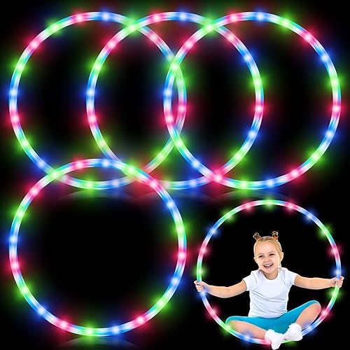 Miniatura 8 de Jerify Paquete de 4 aros LED con luces LED brillantes, 10 aros de ejercicio que cambian de color, aro brillante para danza, fitness oscuro