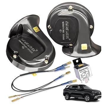 Generox Dual Tone Windtone Horn for Hyundai Creta with (Relay Wire) Compitable for Car, BIke, BUs, Truck etc