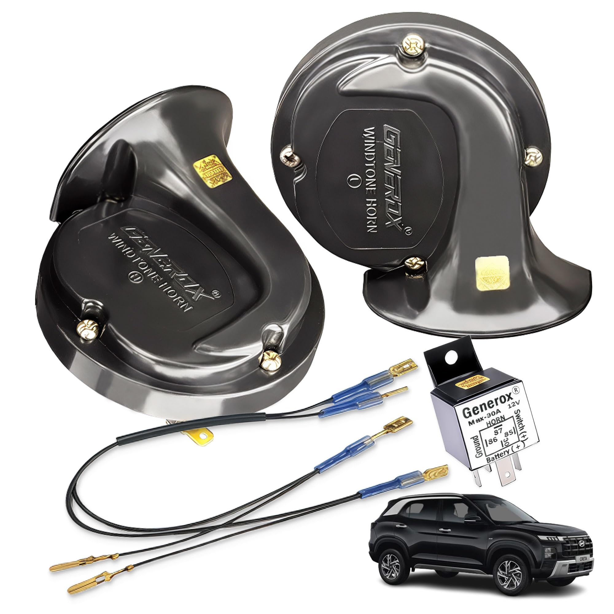 Generox Windtone Horn (Dual Tone) with Relay and Wire