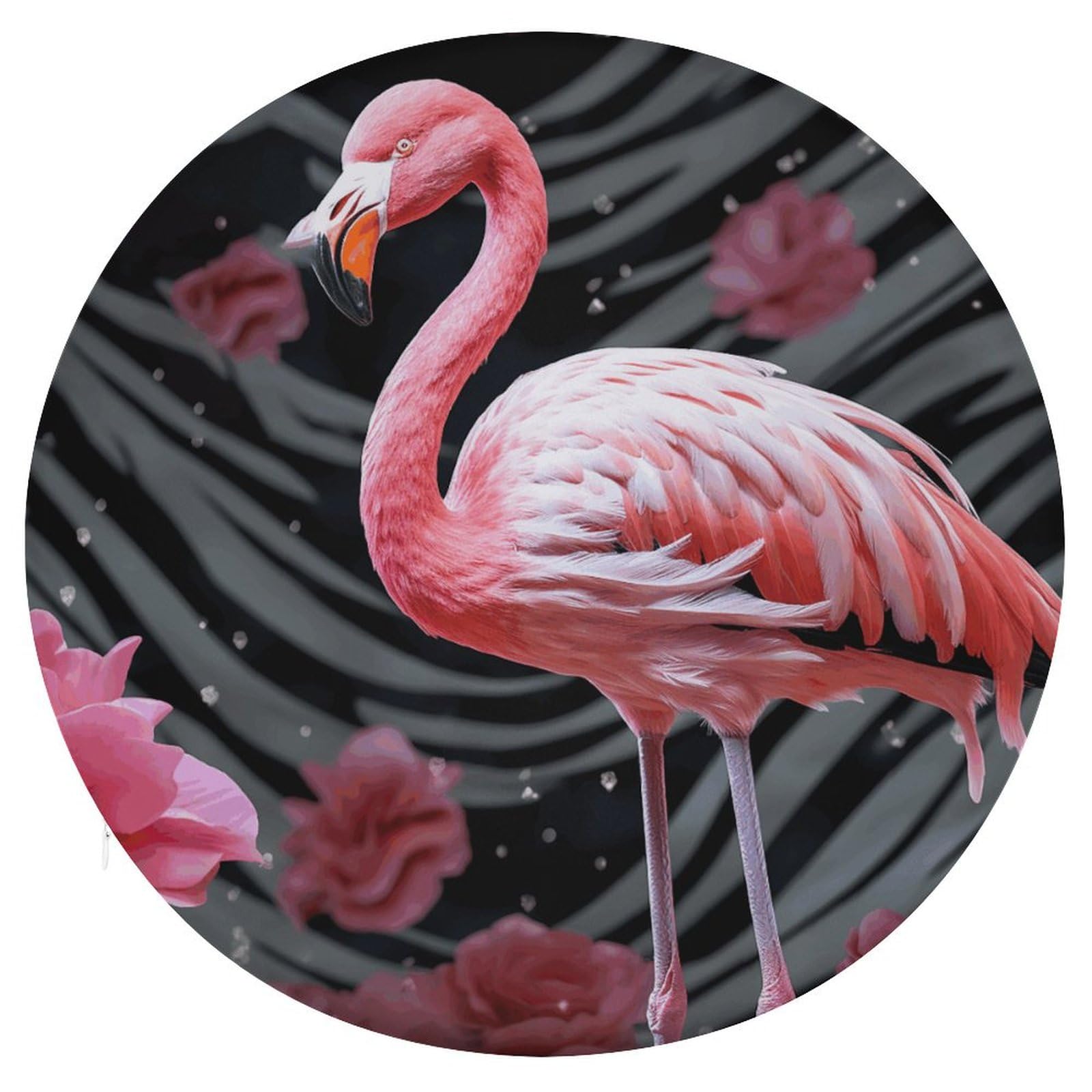 Coussin de chaise rond en mousse de haute facture au motif raffiné flamant rose