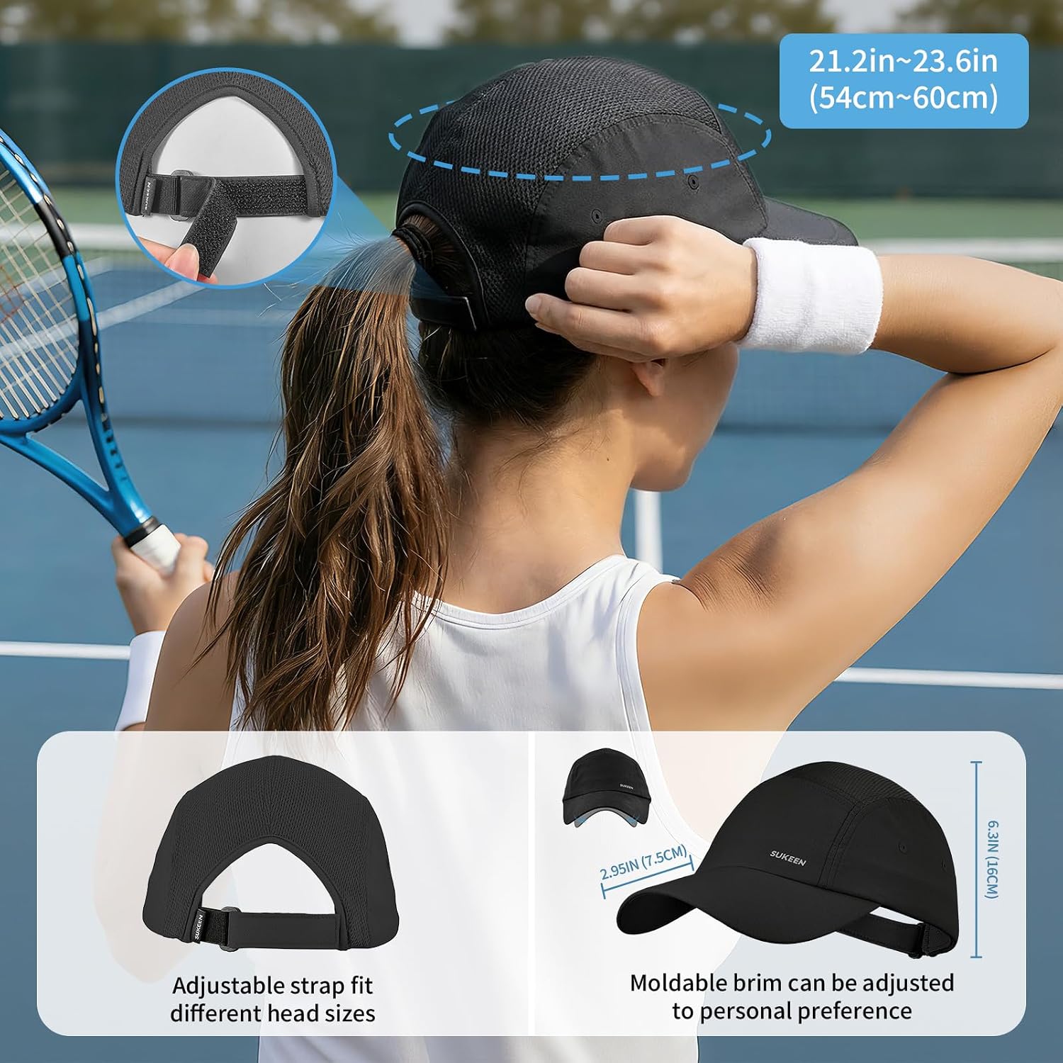 Sukeen Lightweight Baseball Cap for Women Men Soft Foldable Running Cap | Unstructured Breathable Sports Hat with Sweatband, Waterproof UPF50+ Adjustable Baseball Hat for Golf Workout Outdoor Daily