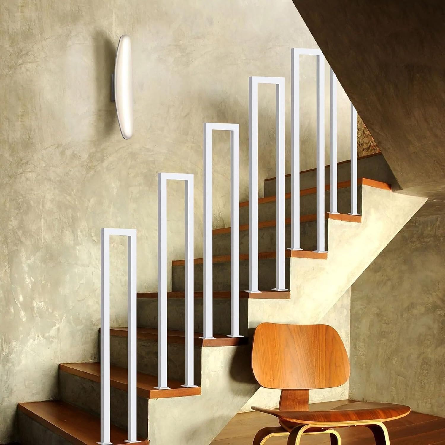 U-Shaped Stair Handrail, Decorative Railing for Indoor Stairs, 1.1/1.5/1.8/2.1/2.5/2.8/3.1/3.3ft Handrail Guardrail, for Stairs Villa, Garden, Loft Support Bar(White,35CM/1.1FT)