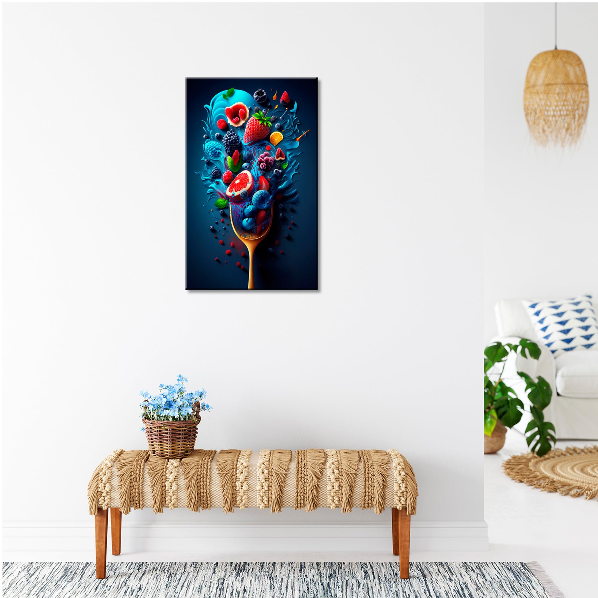 DECLINA, tableau mural, impression sur verre acrylique, décoration moderne, tableau déco assortiment de fruits, art mural contemporain, cadre design élégant, 50x80 cm
