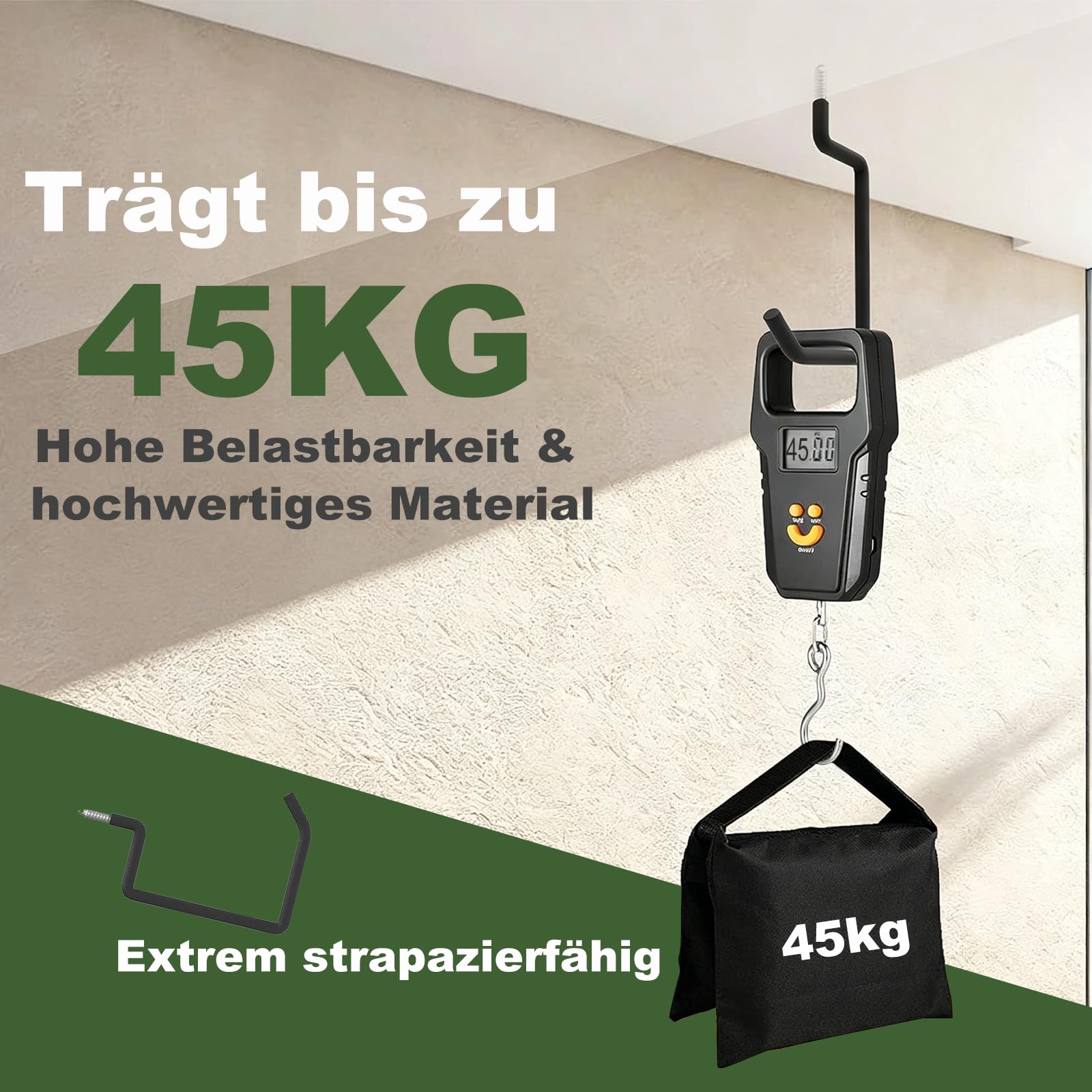 4 haki do dużych obciążeń do zawieszenia roweru, uchwyt na ścianę, hak sufitowy, nośność 45 kg, haki drabinkowe do wkręcania, do garażu, na ścianę i sufit, wieszak na narzędzia (czarne)