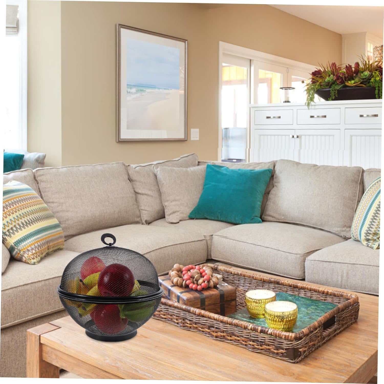 Cabilock Fruit Plate Basket Mesh Food Covers Fruit Bowl Food Covers for outside Mesh Containers s Grade Drain Bowl Storage Countertop Apple Bowl Black Iron