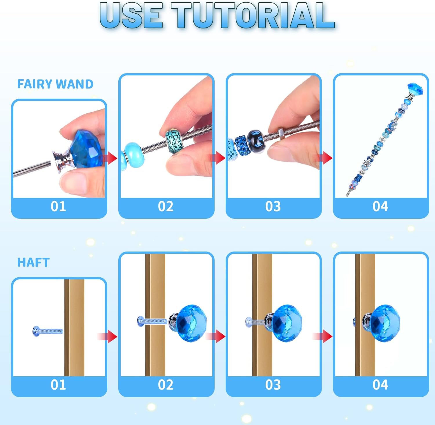AIPRIDY DIY Crystal Beaded Fairy Wand Garden Stakes Kit, Colorful Decorative Wands with Assembly Guide, 12 or 10 Inch Threaded Rods,Outdoor Garden Decoration Set (158, Aqua+Hybrid Top) image 4