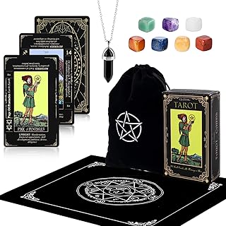 Joyoldelf Tarot Cards, Classic Tarot Cards and Book for Beginners Set, with Tarot 1 Box, Octopus Tablecloth, Card Bundle Pocket, 7 Gems, Black Agate Chain, 78pcs Standard with Tarot Bag
