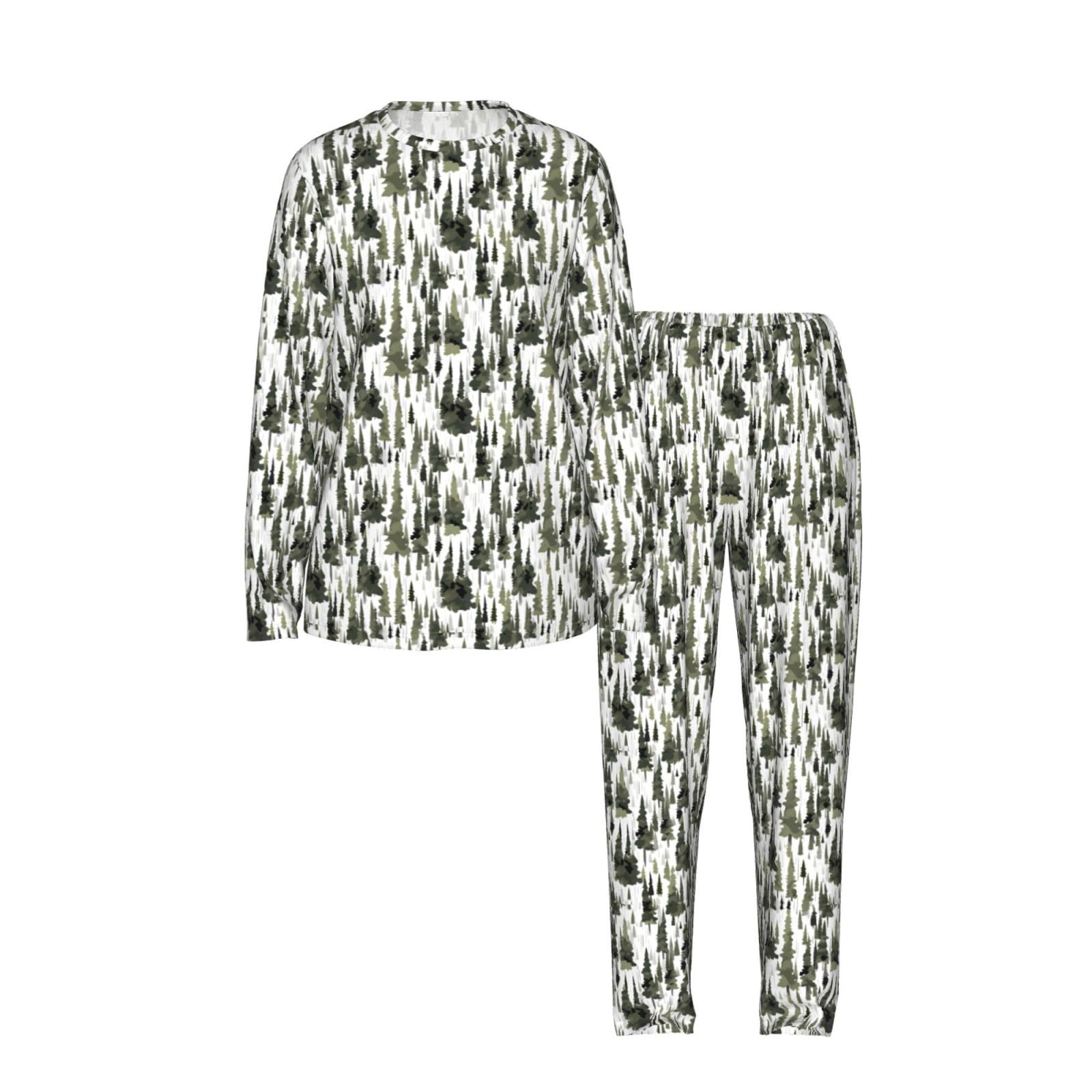 White Trees - Pigiama da donna a maniche lunghe, motivo mimetico, morbido, da spiaggia, vacanze, idea regalo casual