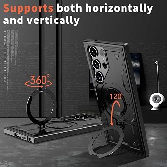 for Galaxy S25 Ultra Case,Compatible with Magsafe,Hybrid 2 in 1 Protective Slim Fit Sturdy Phone Case with Invisible Magnetic Kickstand for Galaxy S25 Ultra Case,Black