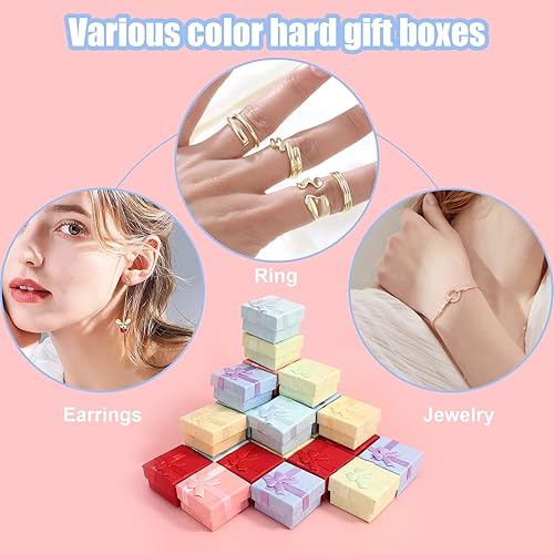 Miniatura 7 de Juego de 24 cajas de regalo, cajas de joyería de colores surtidos, pequeña caja de regalo dura para aretes de anillo, cajas de regalo de joyería con