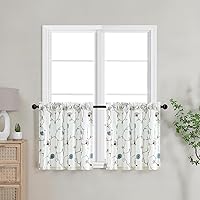 Vista 15 de VOGOL Cortinas bordadas de hojas, cenefas texturizadas de lino estilo rústico para ventana de cocina, patrón de hojas con bolsillo para barra