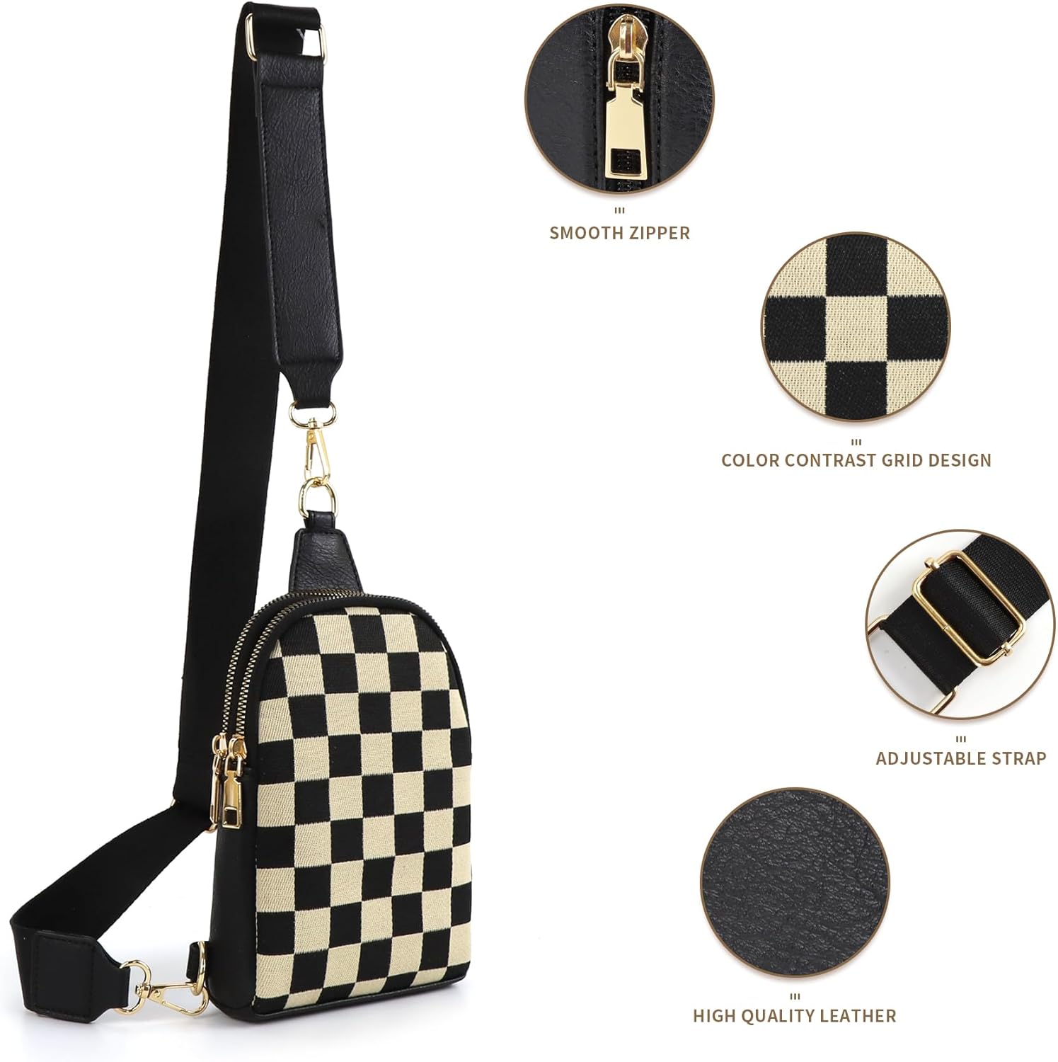 Sling Bag Crossbody Bags For Women Plaid Striped Fanny Packs Chest Bag for Work Shopping