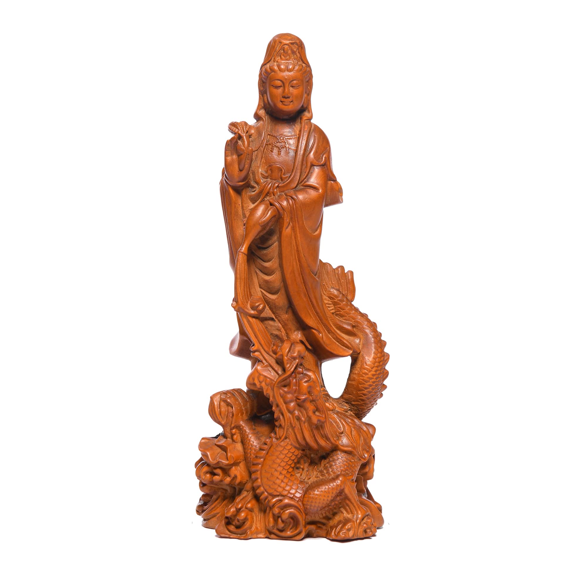 修縁堂】手作り 九龍観音 龍上観音菩薩 観世音 美術工芸品 木造木彫 