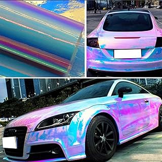 ASENDIWAY Holographic Rainbow Chrome Car Adhesive Vinyl Wrap Gloss Decal Sticker Film Sheet Air Bubble Free DIY Vinyl (White, 1.35ft x 4.5ft)